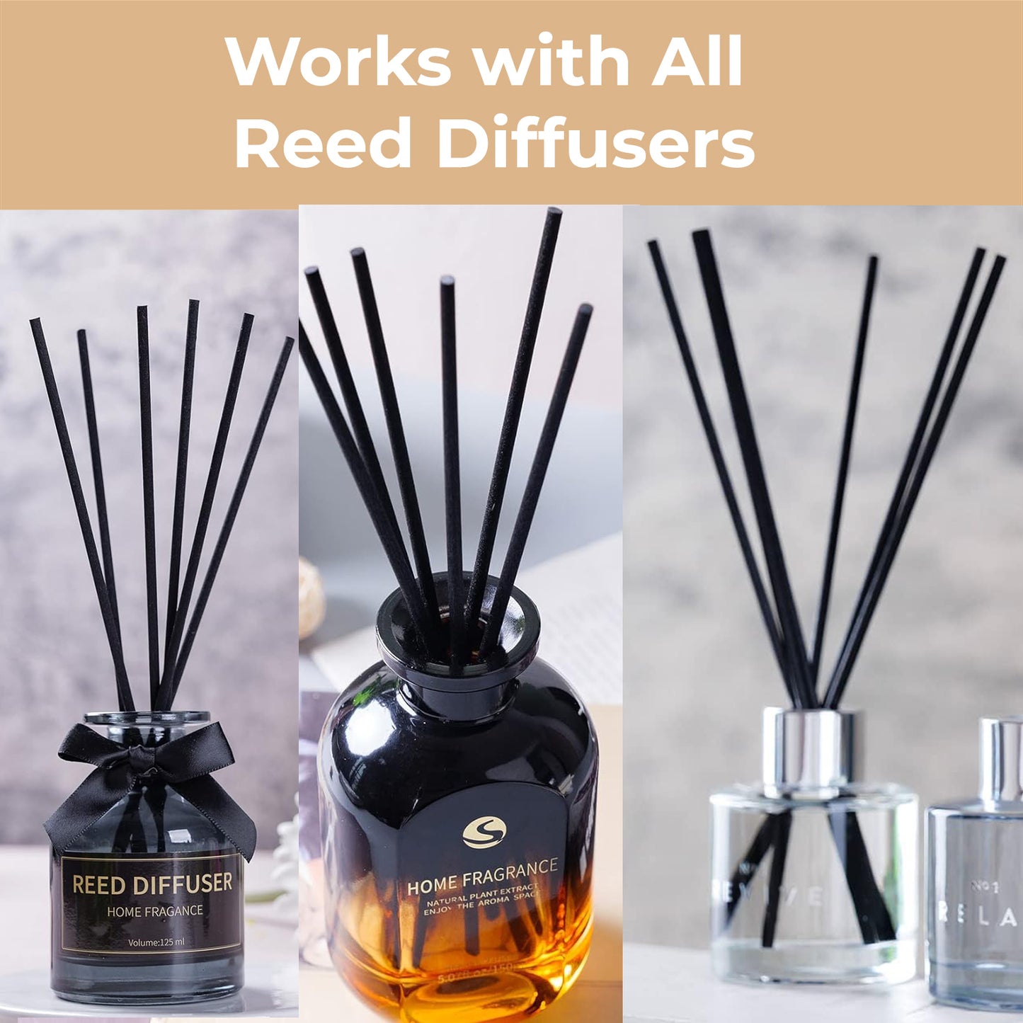 100PCS Reed Diffuser Sticks, 8 Inch Black Fiber Sticks