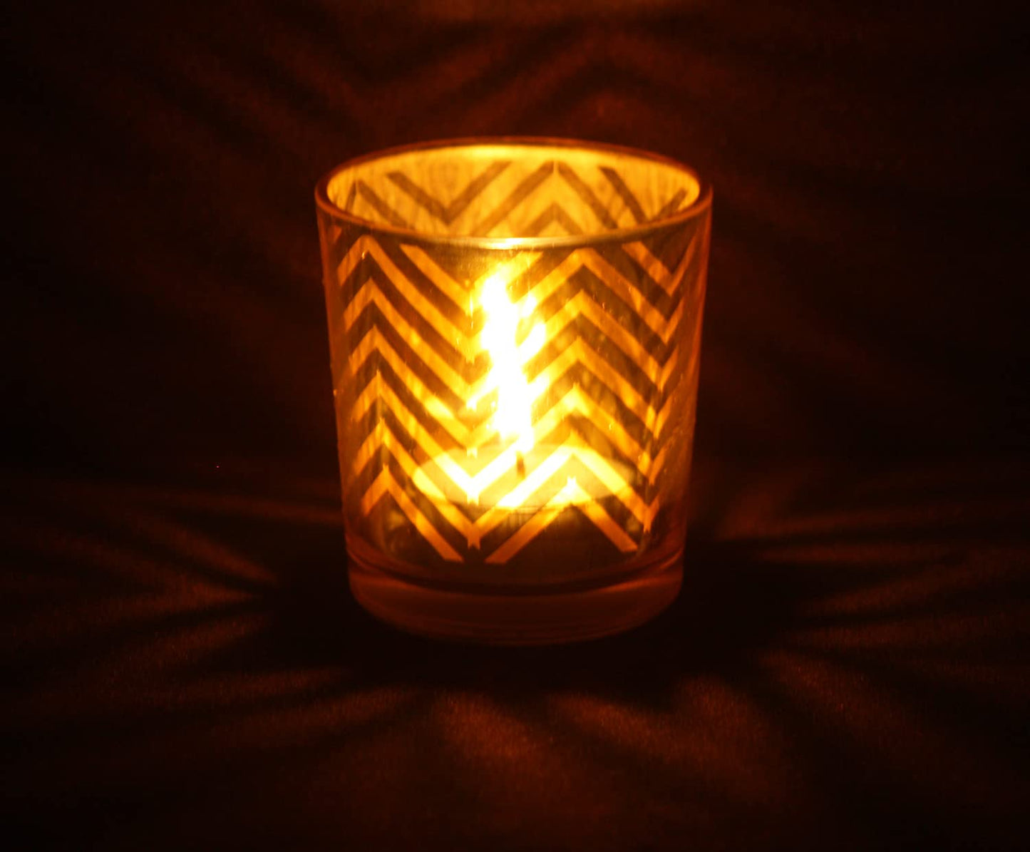 Tealight Candle Holder - Gold Herringbone Pattern