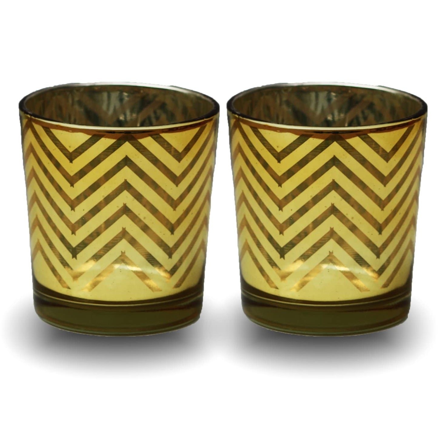 Tealight Candle Holder - Gold Herringbone Pattern
