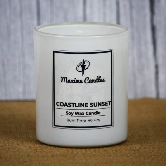 Coastline Sunset Fragranced Soy Wax White Glass Jar Scented Candle