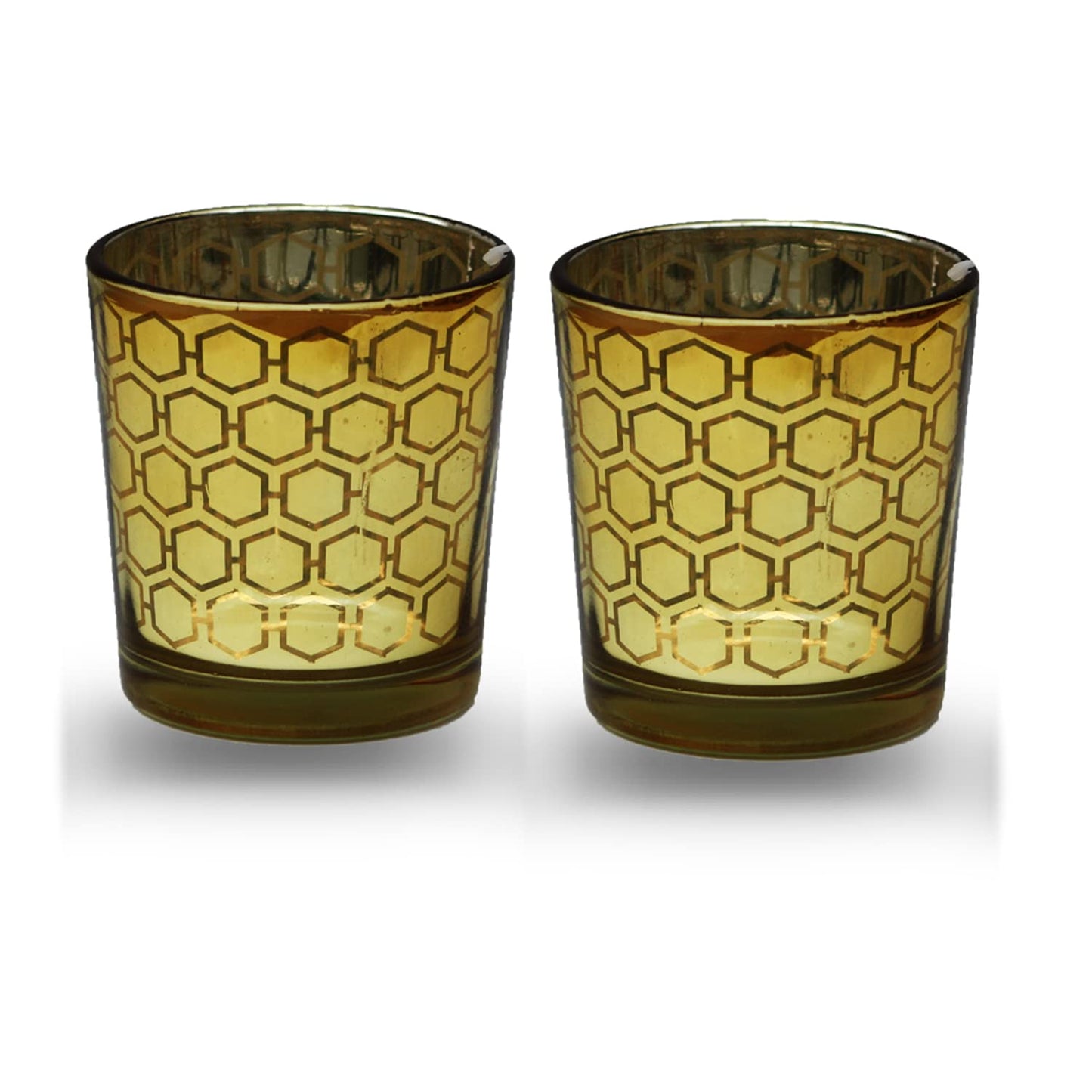 Tealight Candle Holder - Gold Hexagon Pattern