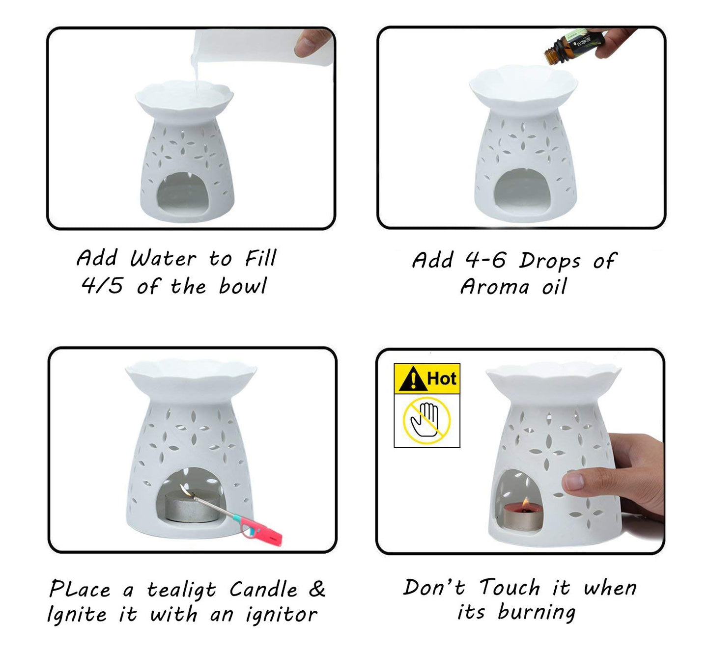 Black Ceramic Aroma Diffuser with Aroma Oil and Tealight Candle Set