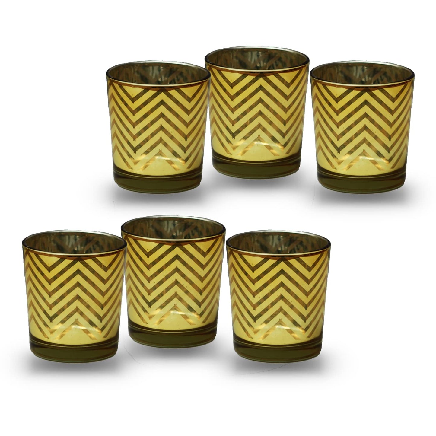 Tealight Candle Holder - Gold Herringbone Pattern