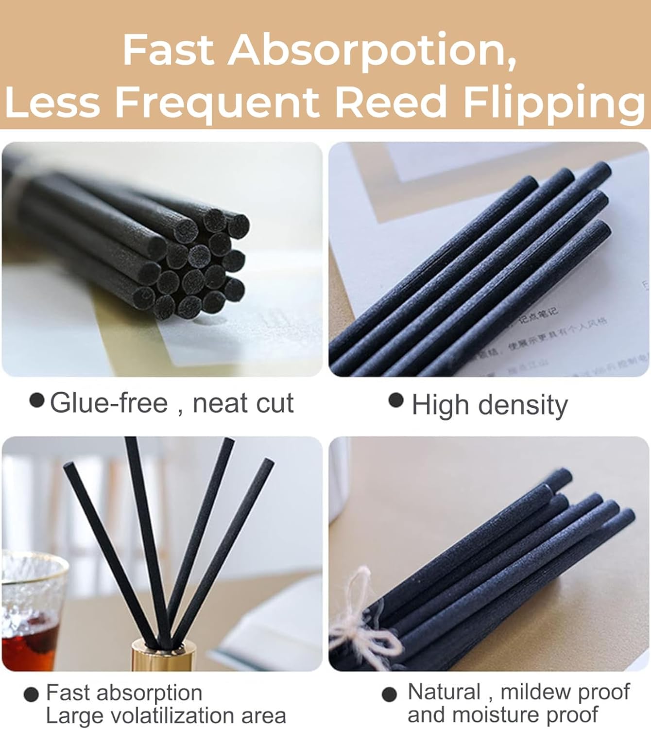 25PCS Reed Diffuser Sticks, 8 Inch Black Fiber Sticks