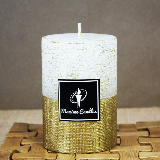 White & Gold Dual Tone Textured Decorative Pillar Candles