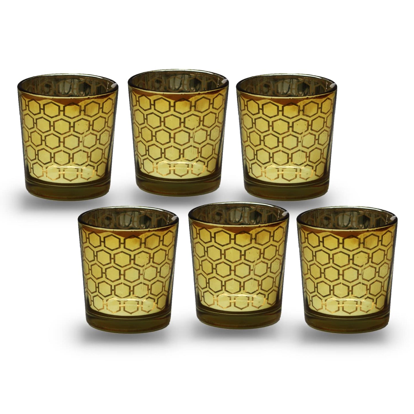 Tealight Candle Holder - Gold Hexagon Pattern