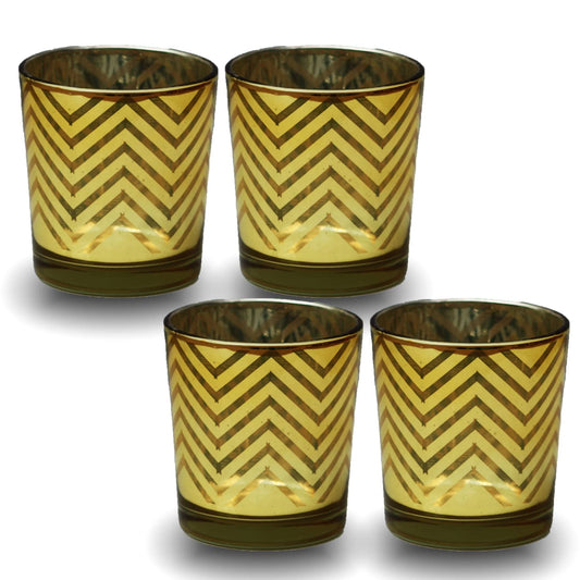 Tealight Candle Holder - Gold Herringbone Pattern