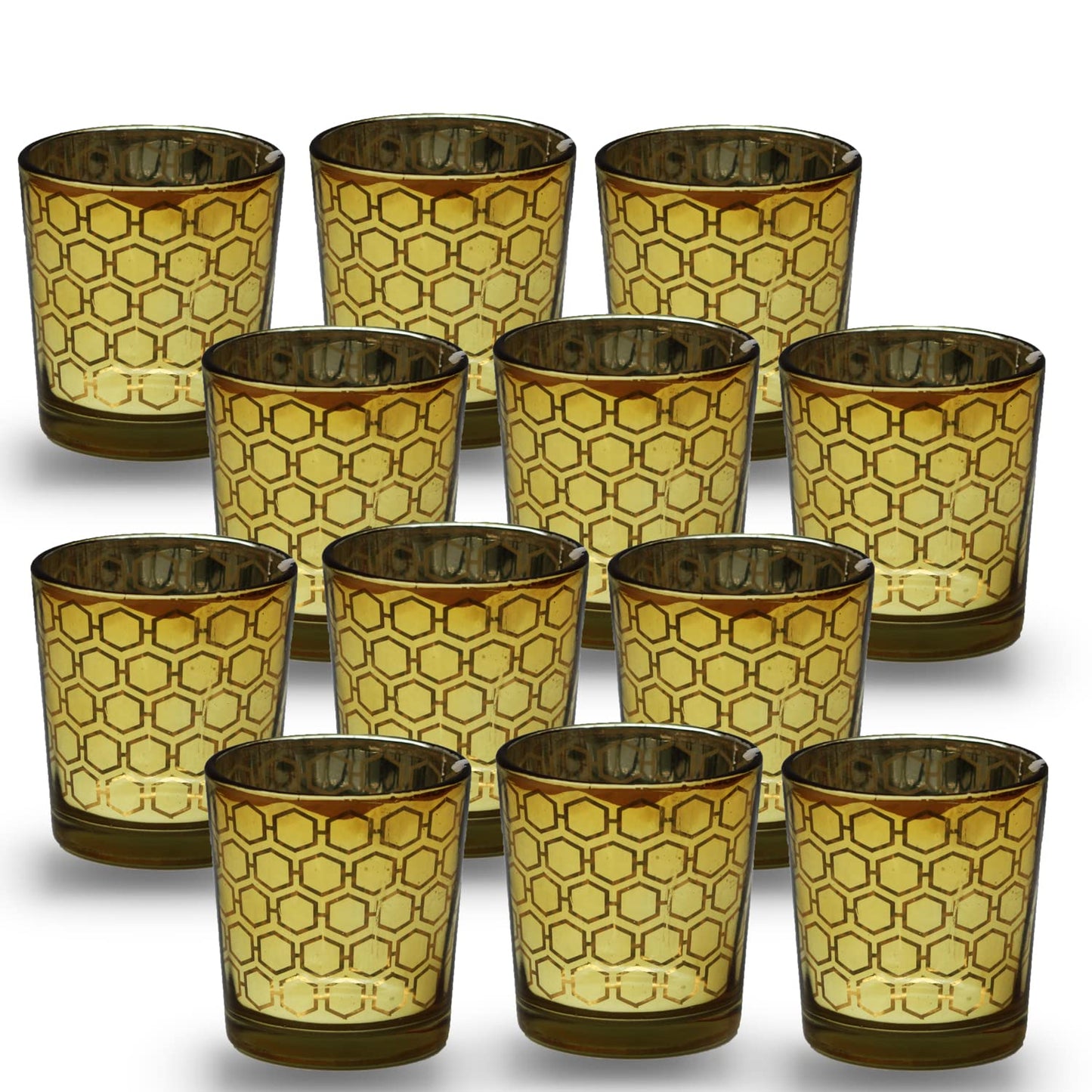 Tealight Candle Holder - Gold Hexagon Pattern