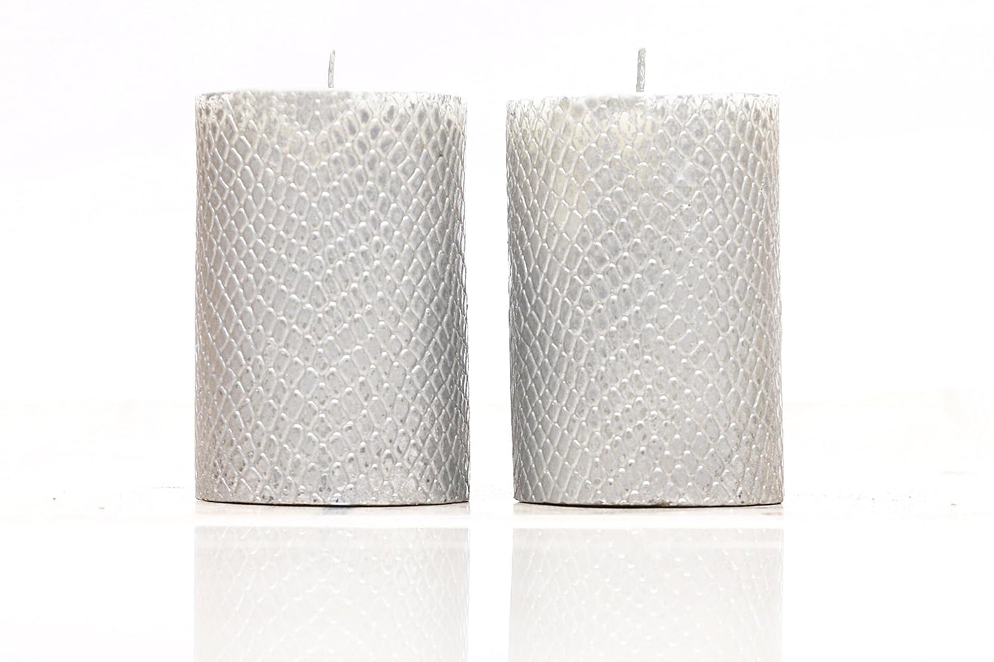 Silver Cobra Skin Pattern Candles - Pack of 2