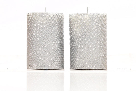 Silver Cobra Skin Pattern Candles - Pack of 2