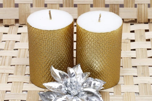 Gold Cobra Skin Pattern Candles - Pack of 2