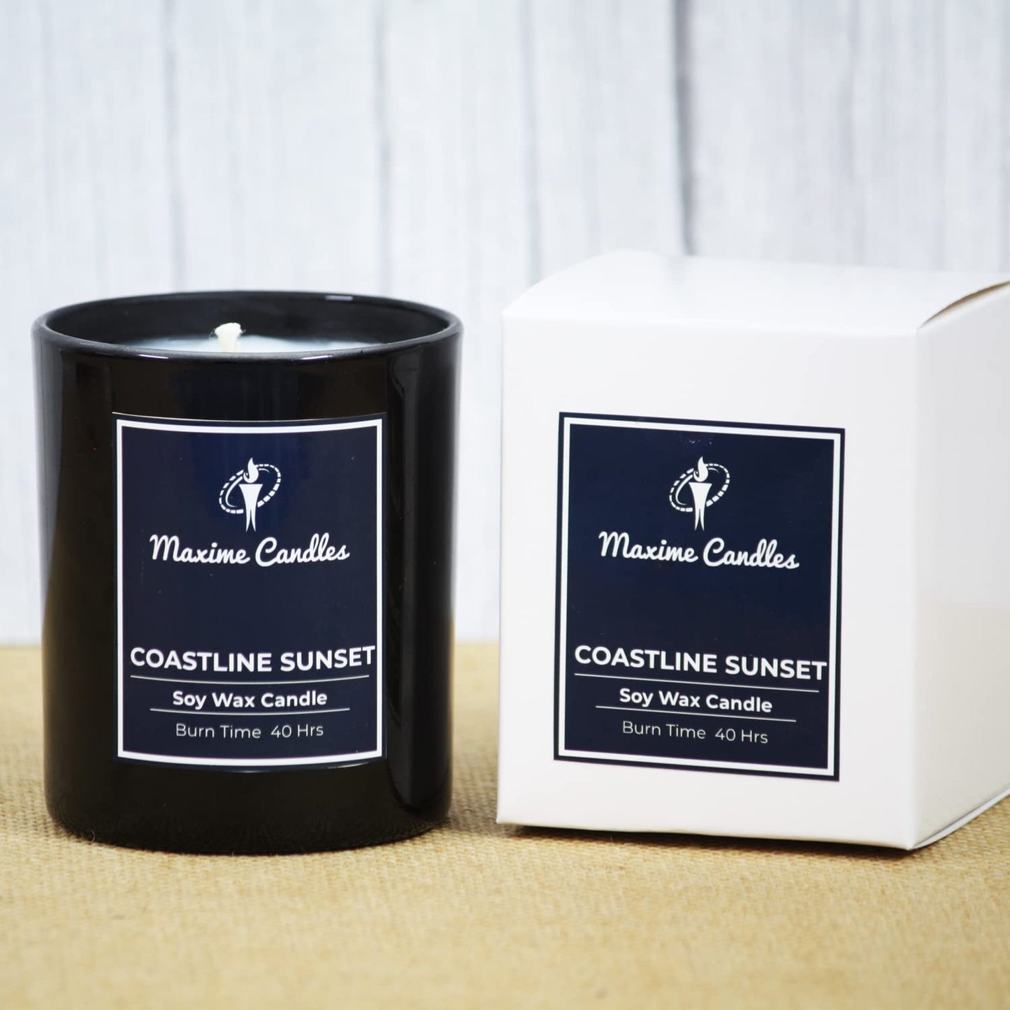 Coastline Sunset Fragranced Soy Wax Black Glass Jar Scented Candle