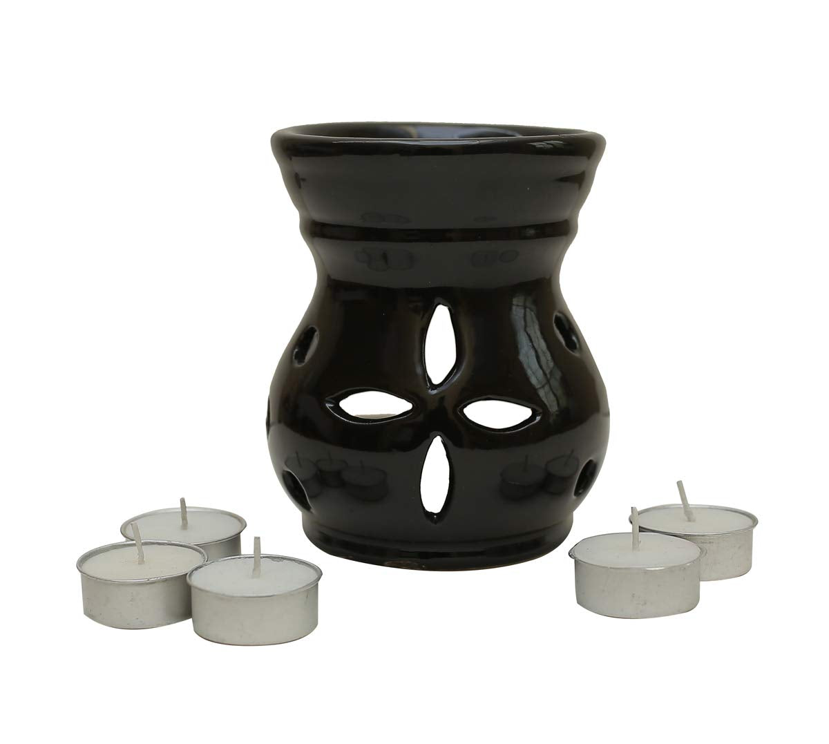 Black Ceramic Aroma Diffuser with Aroma Oil and Tealight Candle Set