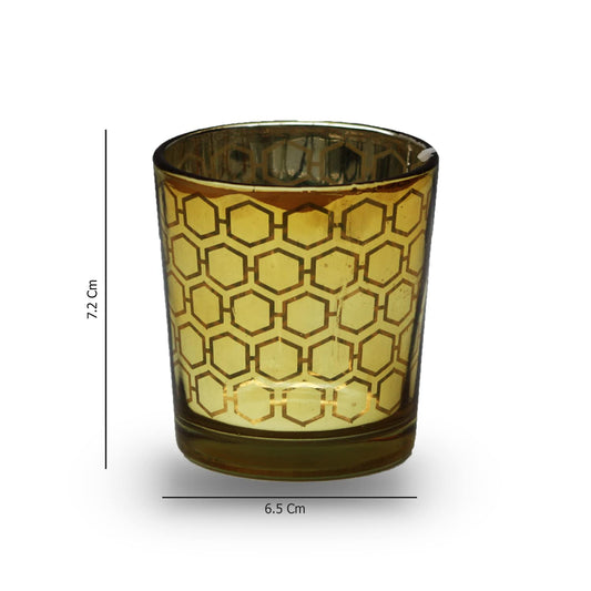 Tealight Candle Holder - Gold Hexagon Pattern