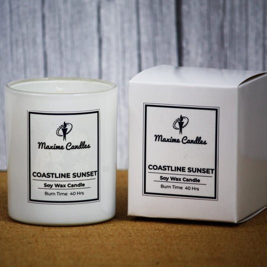 Coastline Sunset Fragranced Soy Wax White Glass Jar Scented Candle