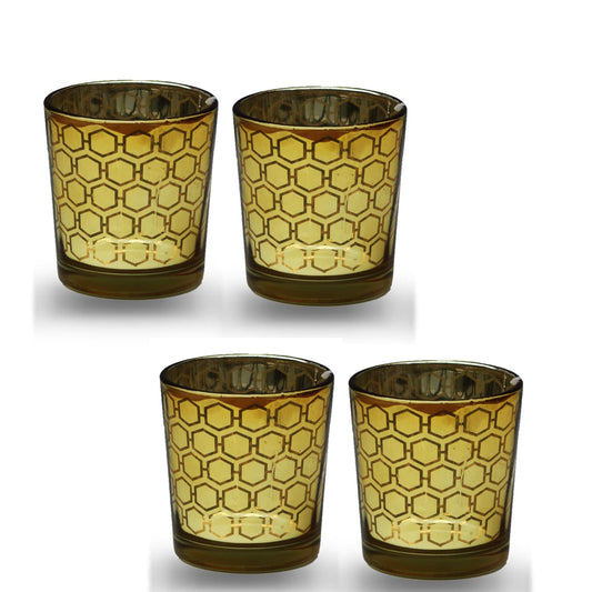 Tealight Candle Holder - Gold Hexagon Pattern