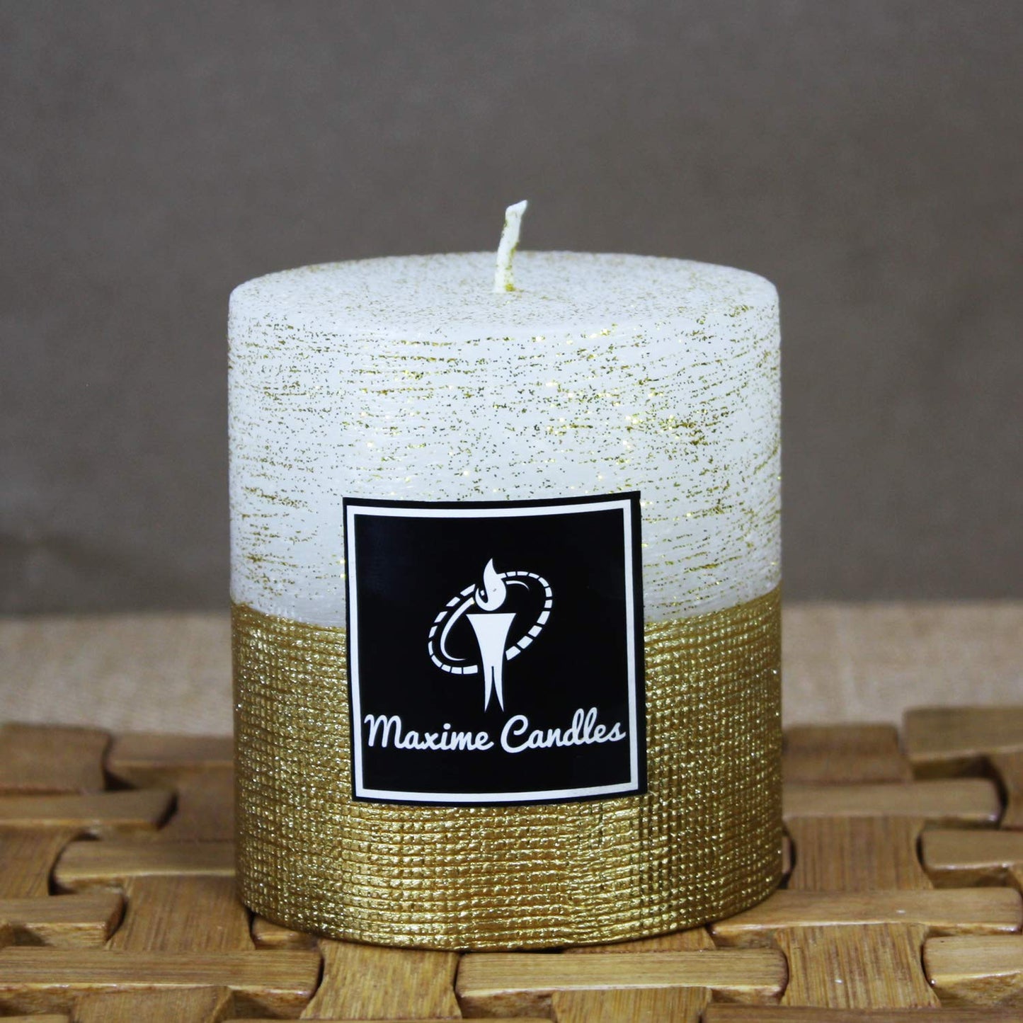 White & Gold Dual Tone Textured Decorative Pillar Candles