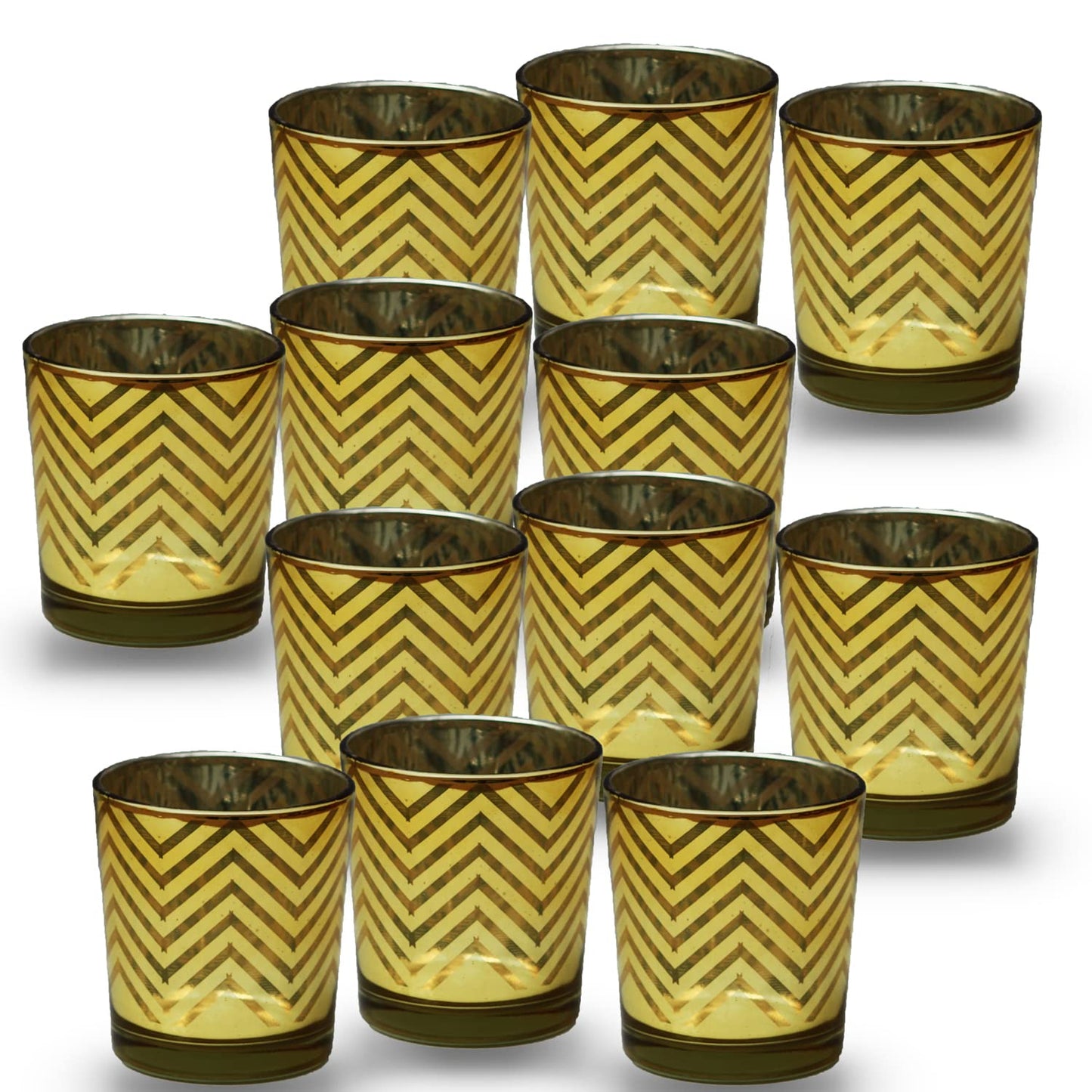 Tealight Candle Holder - Gold Herringbone Pattern