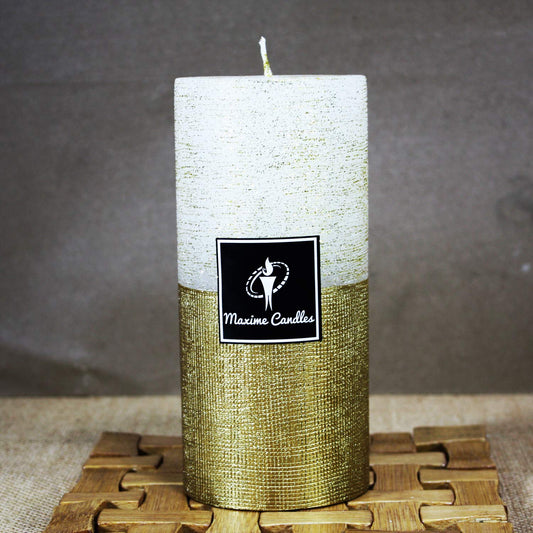 White & Gold Dual Tone Textured Decorative Pillar Candles