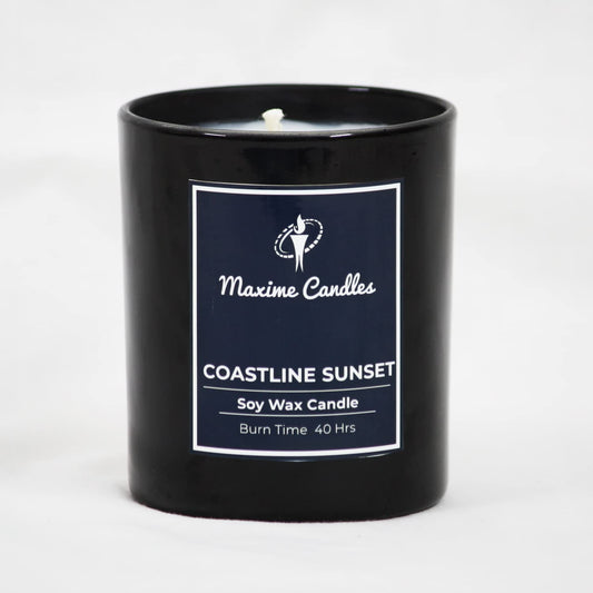 Coastline Sunset Fragranced Soy Wax Black Glass Jar Scented Candle