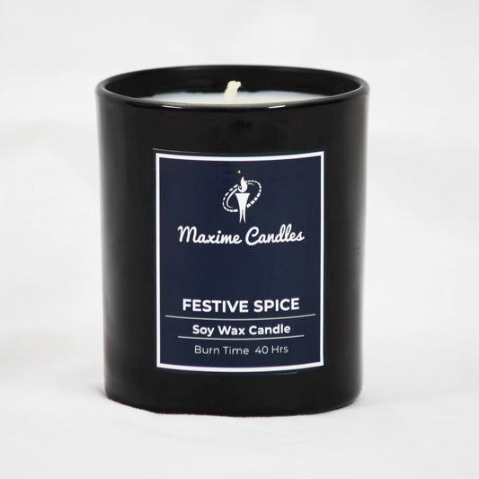 Festive Spice Fragranced Soy Wax Black Glass Jar Scented Candle