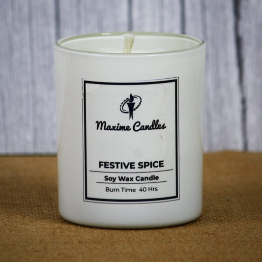 Festive Spice Fragranced Soy Wax White Glass Jar Scented Candle