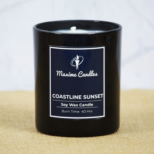 Coastline Sunset Fragranced Soy Wax Black Glass Jar Scented Candle