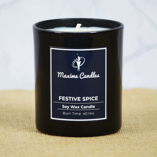 Festive Spice Fragranced Soy Wax Black Glass Jar Scented Candle